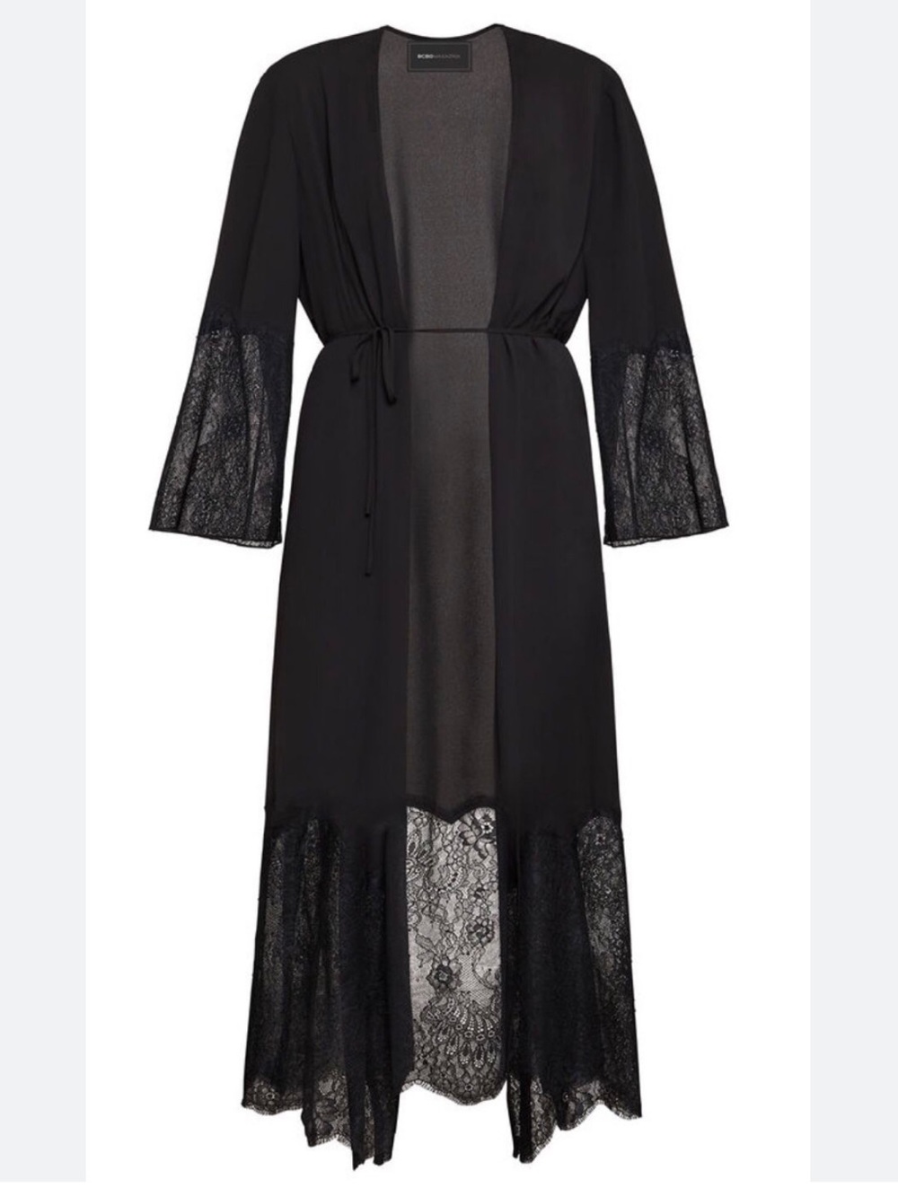 BCBGMAXAZRIA Black Sheer Lace-uTrim Long Robe / Duster